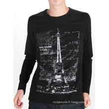 Tour Design impression coton noir personnalisé manches longues hommes T-shirt